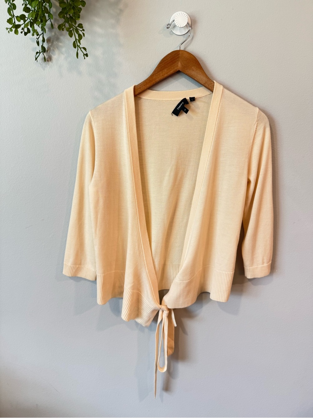 Theory Cream Knit Wool Tie-Front Cardigan Sz M